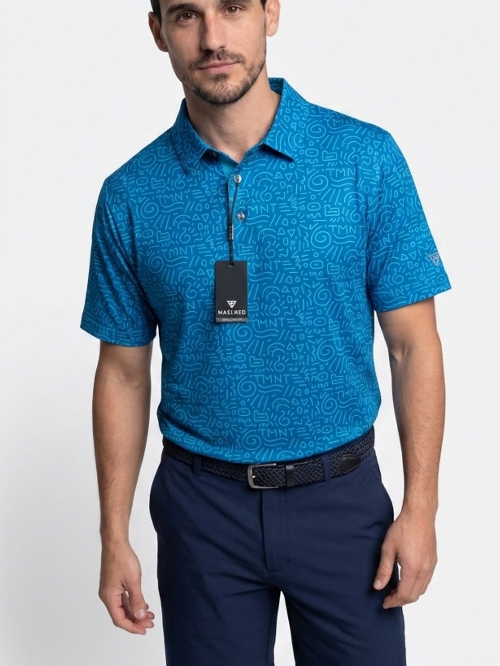 MAELREG Bright Blue Printed Golf Polo Shirt With Print